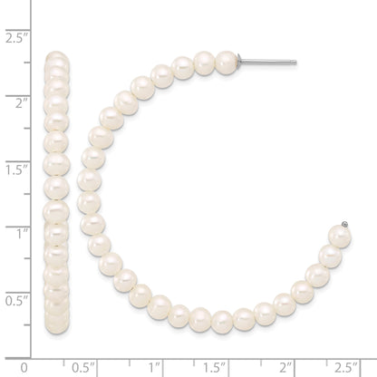 Sterling Silver Rhodium-plated 4-5mm White Semi-Round Freshwater Cultured Pearl C-Hoop Earrings