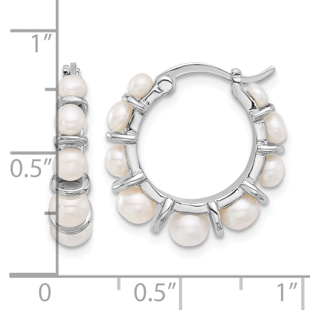 Sterling Silver Rhodium-plated 2-5mm White Button Freshwater Cultured Pearl Round Hoop Earrings