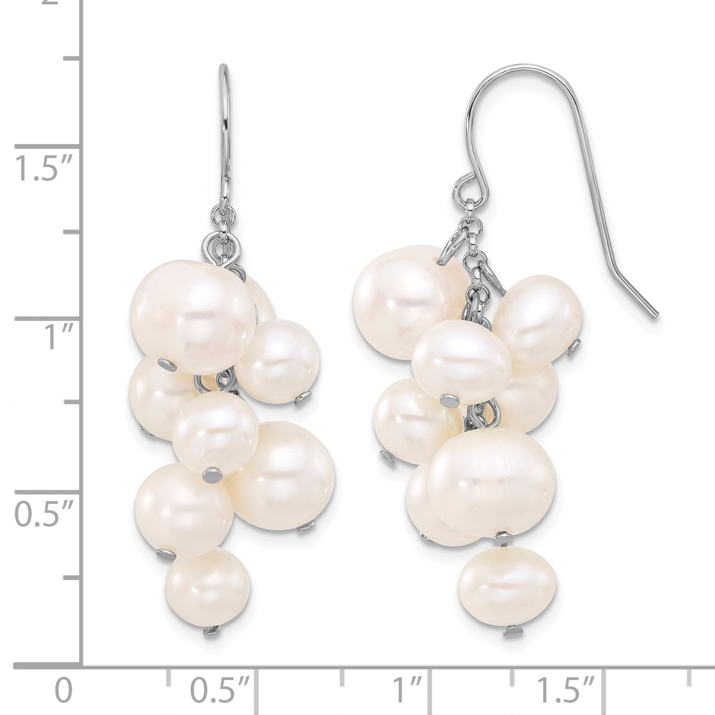 Sterling Silver Rhodium-plated 6-10mm White Near-Round Freshwater Cultured Pearl Dangle Earrings