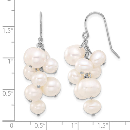 Sterling Silver Rhodium-plated 6-10mm White Near-Round Freshwater Cultured Pearl Dangle Earrings