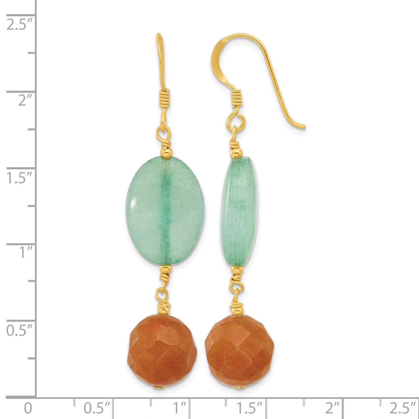 Sterling Silver Gold-plated Red Aventurine and Blue Quartz Dangle Earrings
