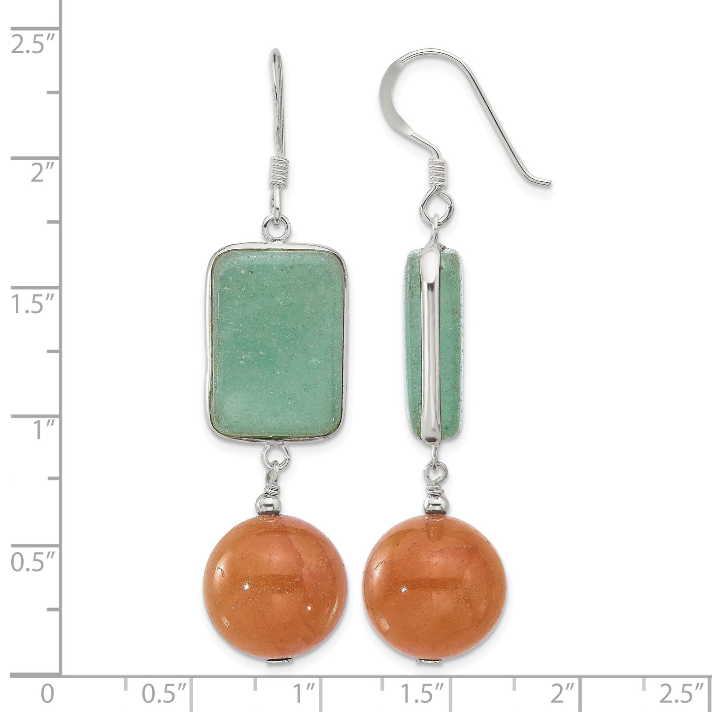 Sterling Silver Polished Green and Red Aventurine Dangle Earrings