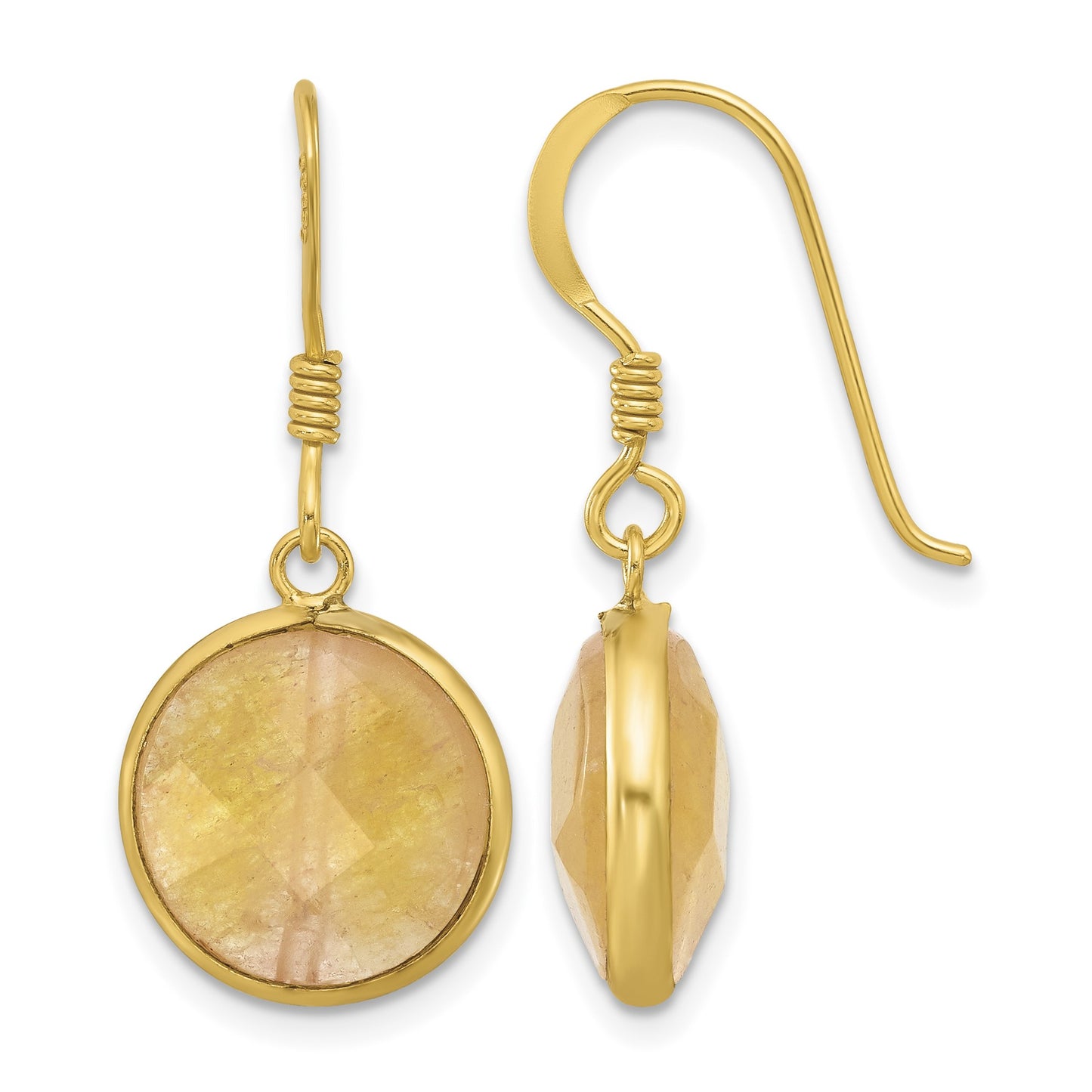 Sterling Silver Gold-plated Polished Round Red Aventurine Dangle Earrings