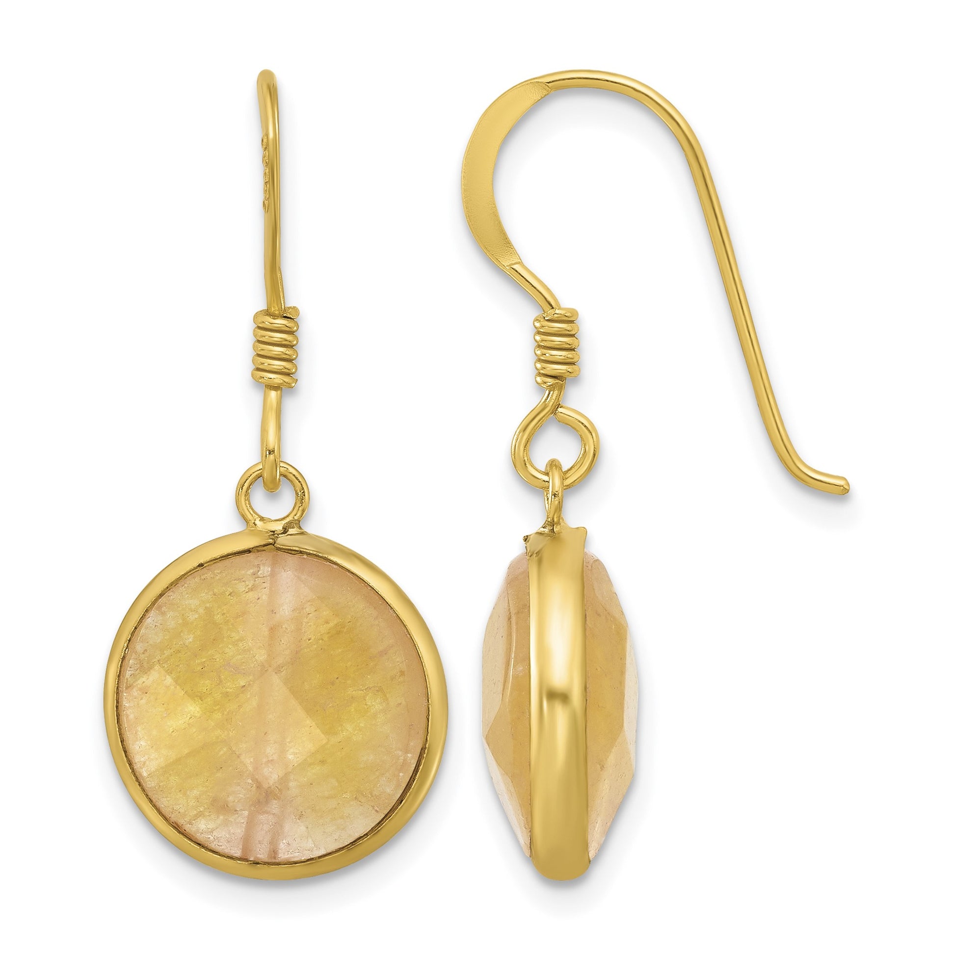 Sterling Silver Gold-plated Polished Round Red Aventurine Dangle Earrings