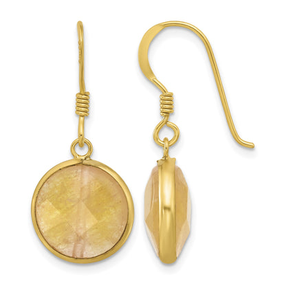 Sterling Silver Gold-plated Polished Round Red Aventurine Dangle Earrings