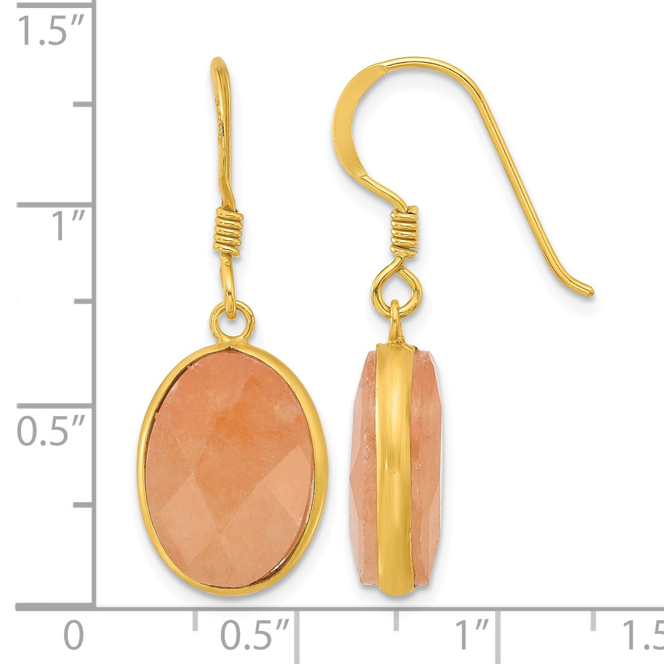 Sterling Silver Gold-plated Polished Oval Red Aventurine Dangle Earrings