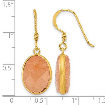 Sterling Silver Gold-plated Polished Oval Red Aventurine Dangle Earrings