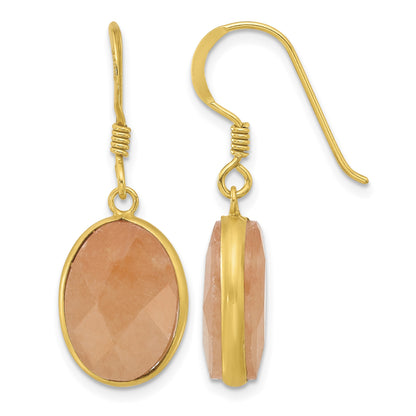 Sterling Silver Gold-plated Polished Oval Red Aventurine Dangle Earrings