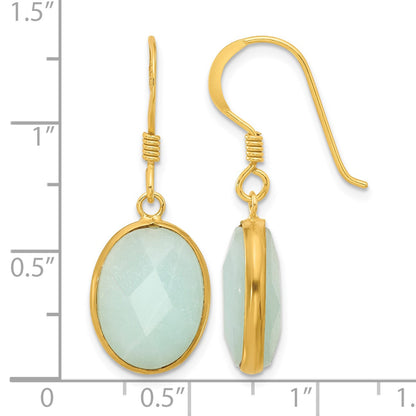 Sterling Silver Gold-plated Polished Oval Amazonite Dangle Earrings
