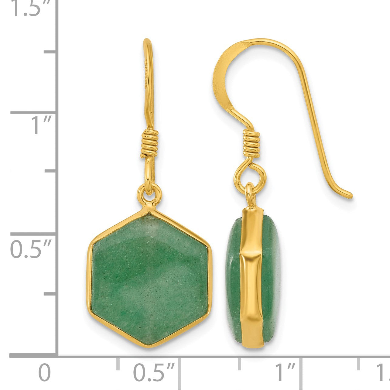 Sterling Silver Gold-plated Polished Hexagon Aventurine Dangle Earrings