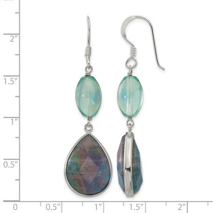 Sterling Silver Polished Fluorite & Labradorite Teardrop Dangle Earrings