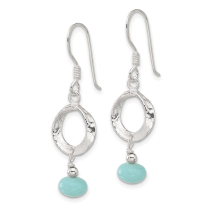 Sterling Silver Polished & Textured Circle Amazonite Dangle Earrings
