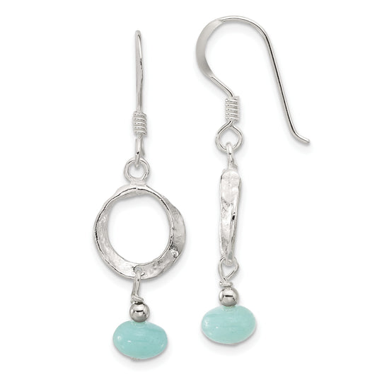 Sterling Silver Polished & Textured Circle Amazonite Dangle Earrings