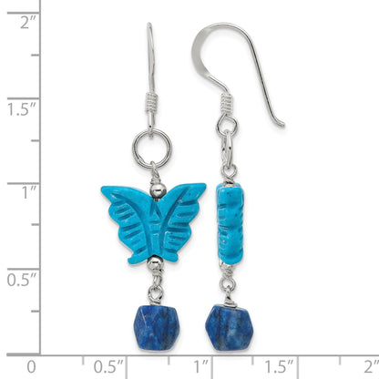 Sterling Silver Polished Lapis & Dyed Howlite Butterfly Dangle Earrings