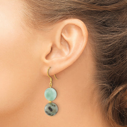 Sterling Silver Gold-plated Polished Amazonite/Kiwi Jasper Dangle Earrings