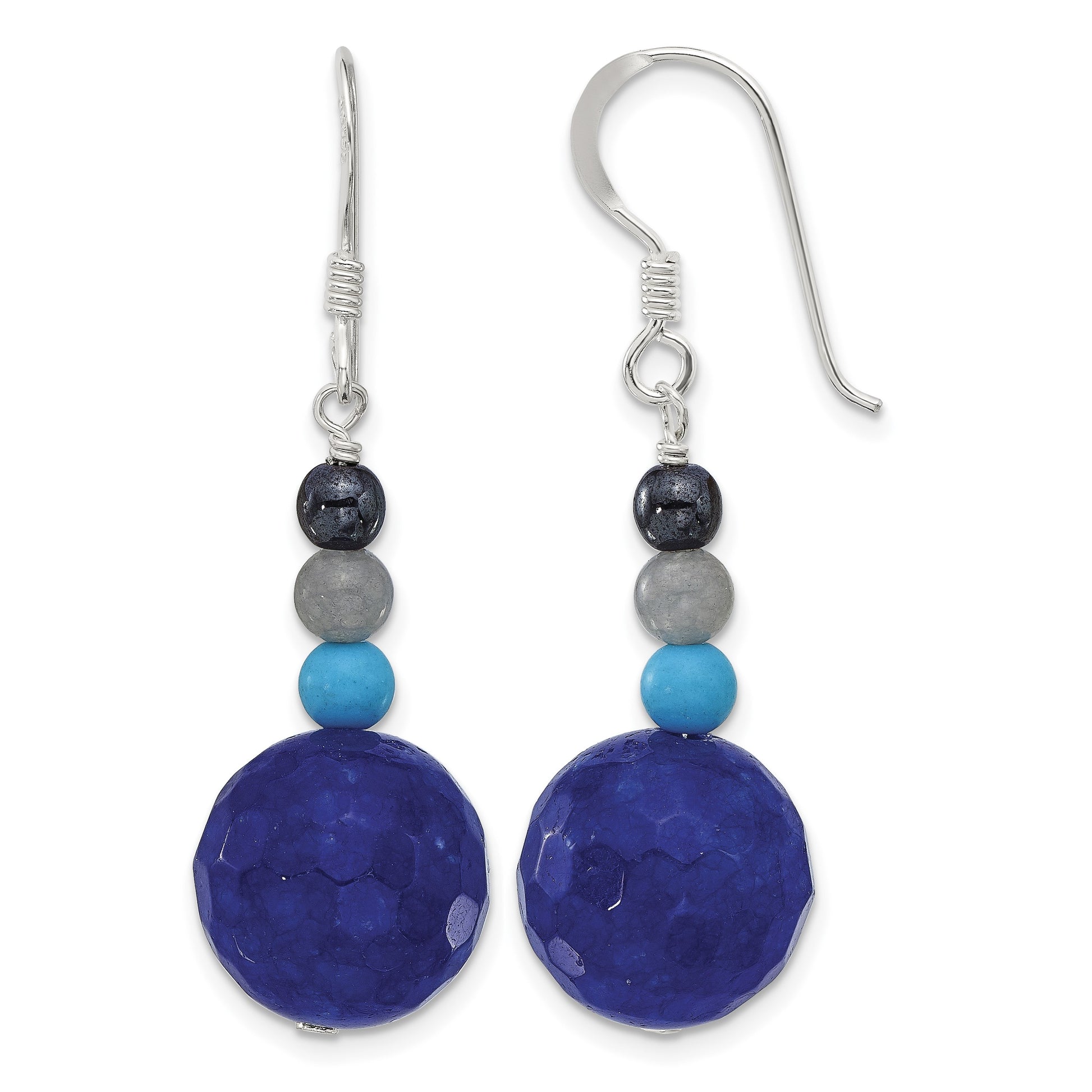 Sterling Silver Hematite/Agate/Quartz/Recon. Magnesite Dangle Earrings