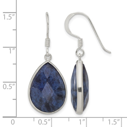 Sterling Silver Polished Faceted Lapis Teardrop Dangle Earrings