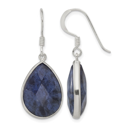 Sterling Silver Polished Faceted Lapis Teardrop Dangle Earrings