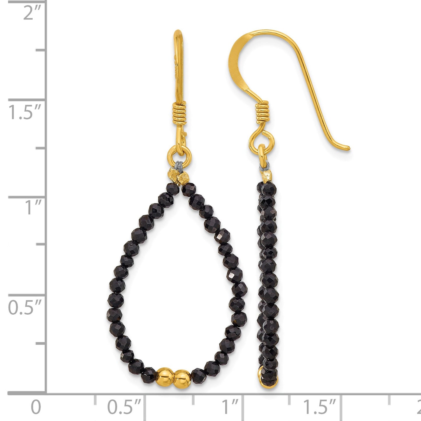 Sterling Silver Gold-plated Polished Black Spinel Teardrop Dangle Earrings