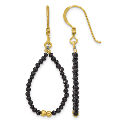 Sterling Silver Gold-plated Polished Black Spinel Teardrop Dangle Earrings