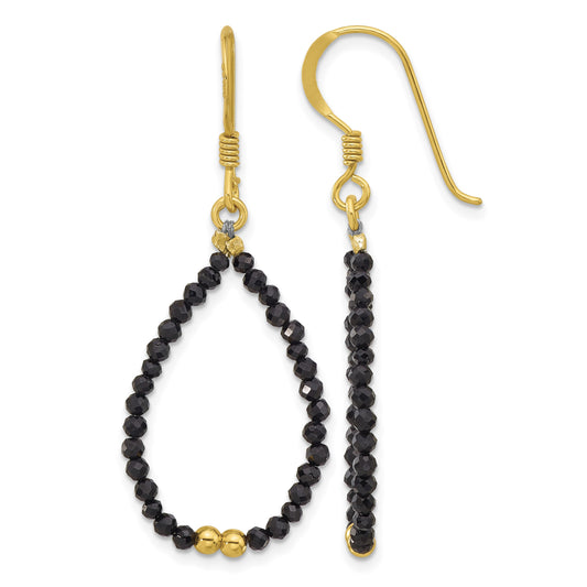 Sterling Silver Gold-plated Polished Black Spinel Teardrop Dangle Earrings