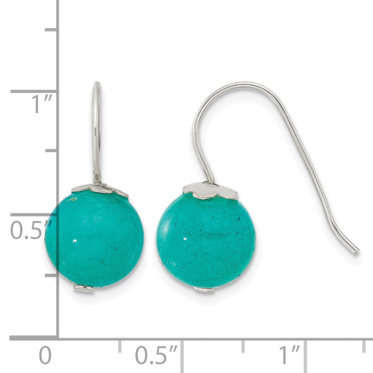 Sterling Silver Polished 10mm Round Blue/Green Jade Dangle Earrings
