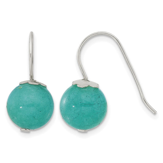Sterling Silver Polished 10mm Round Blue/Green Jade Dangle Earrings