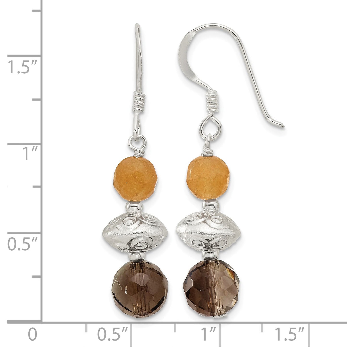 Sterling Silver Textured Red Aventurine/Smoky Quartz Dangle Earrings