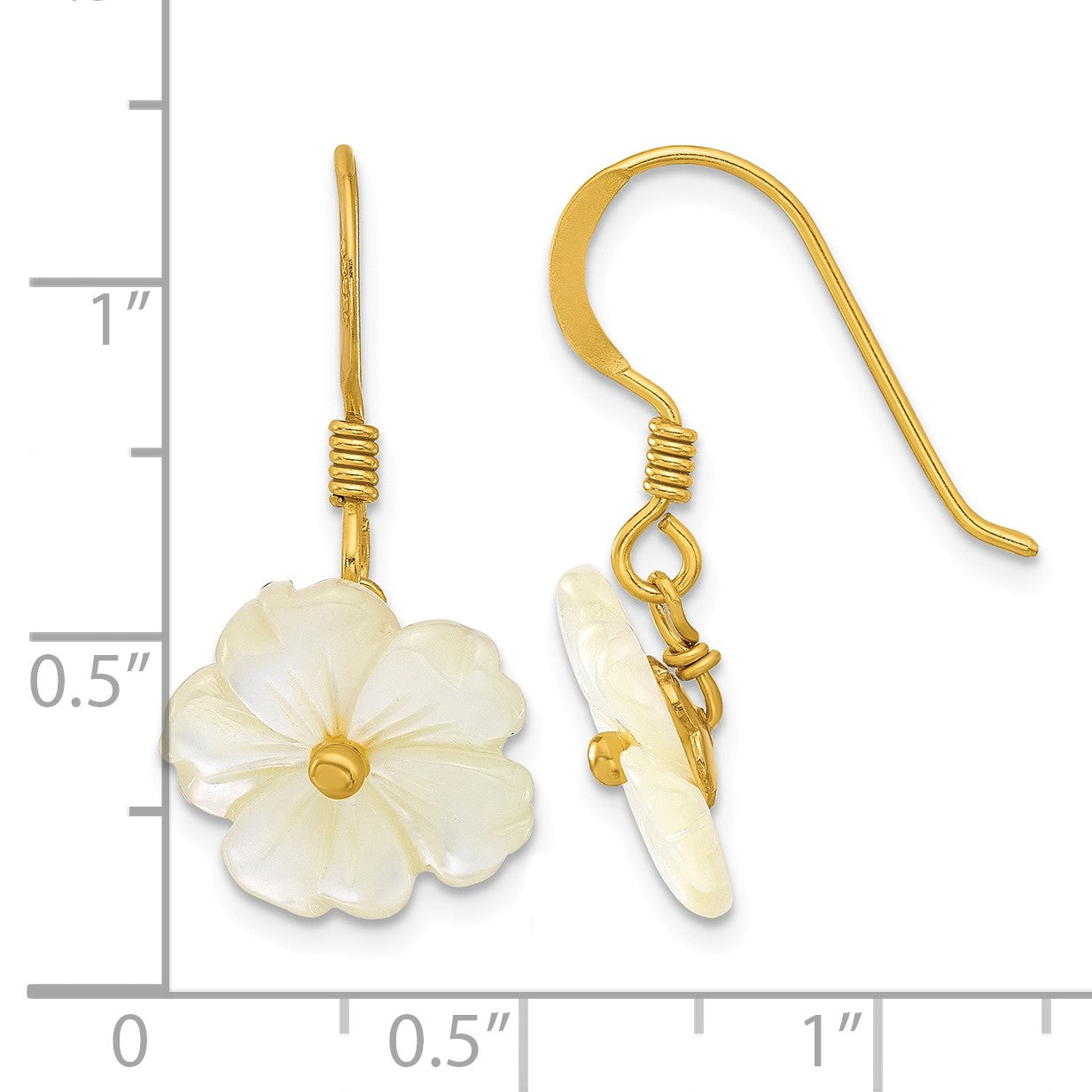 Sterling Silver Gold-plated Polished Mother of Pearl Flower Dangle Earrings