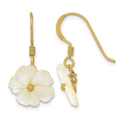 Sterling Silver Gold-plated Polished Mother of Pearl Flower Dangle Earrings