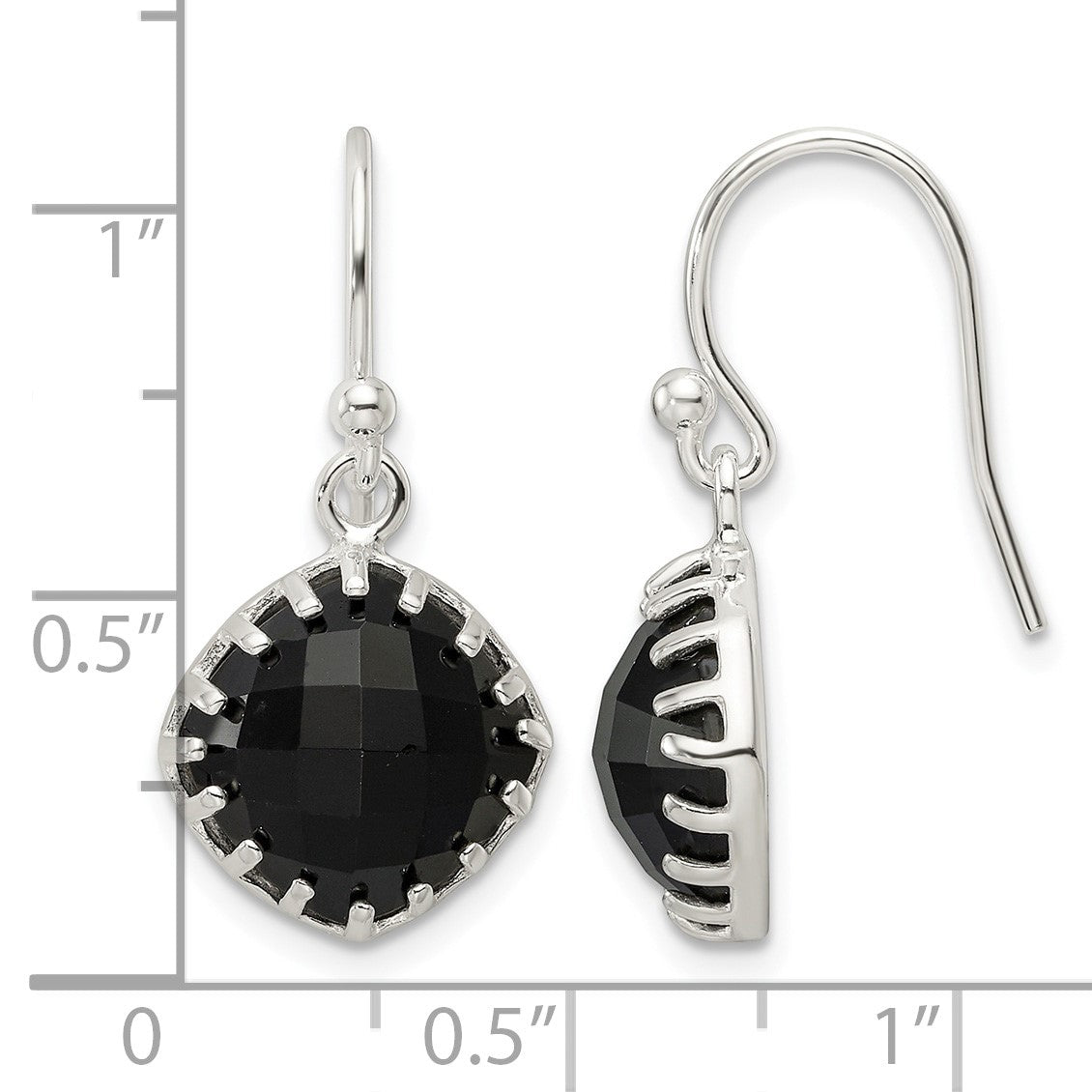 Sterling Silver Polished Checkerboard Onyx Cushion Dangle Earrings
