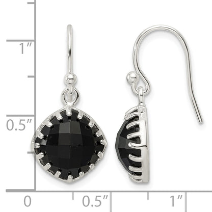 Sterling Silver Polished Checkerboard Onyx Cushion Dangle Earrings