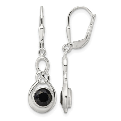 Sterling Silver Polished Onyx Knot Leverback Dangle Earrings