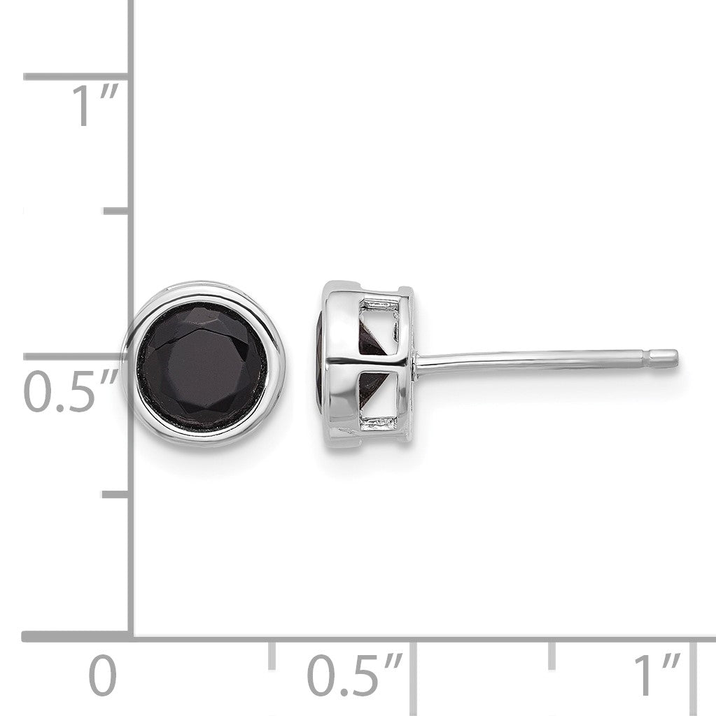 Sterling Silver Rhodium-plated Polished Black Spinel Bezel Stud Earrings