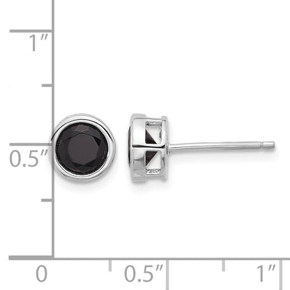 Sterling Silver Rhodium-plated Polished Black Spinel Bezel Stud Earrings