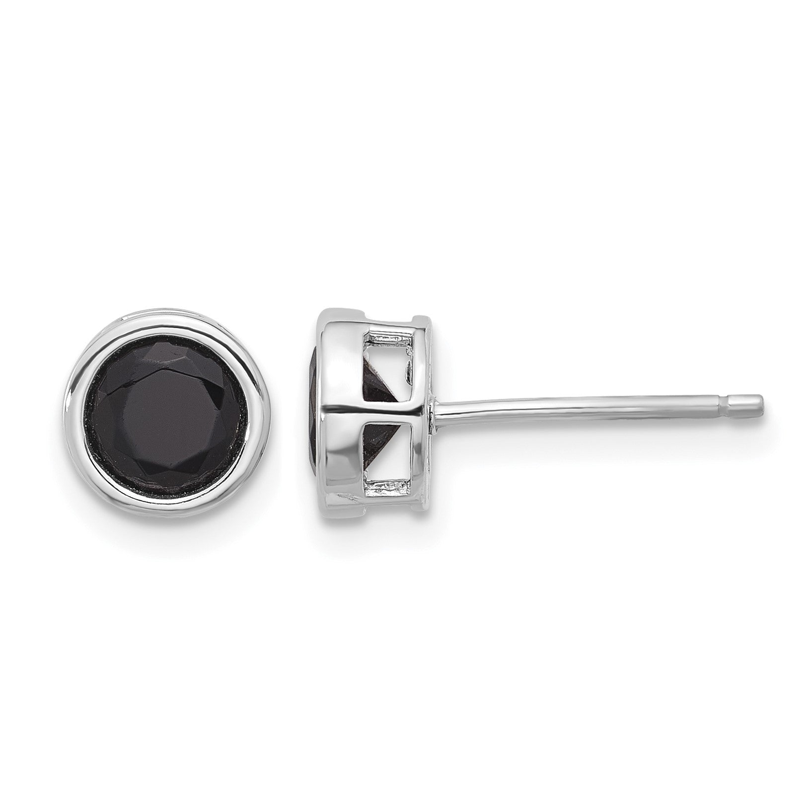 Sterling Silver Rhodium-plated Polished Black Spinel Bezel Stud Earrings