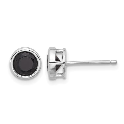 Sterling Silver Rhodium-plated Polished Black Spinel Bezel Stud Earrings