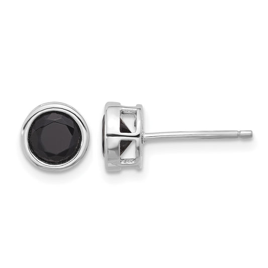 Sterling Silver Rhodium-plated Polished Black Spinel Bezel Stud Earrings