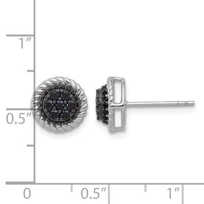 Sterling Silver RH-plated Polished/Twisted Black Spinel Circle Post Earring
