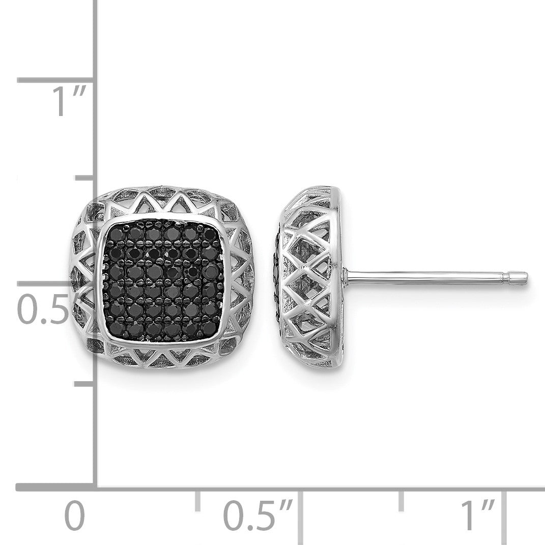 Sterling Silver Rhodium-plated Polished Black Spinel Square Post Earrings