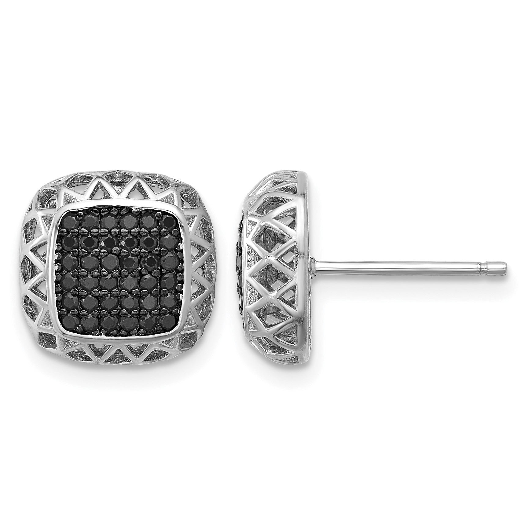 Sterling Silver Rhodium-plated Polished Black Spinel Square Post Earrings