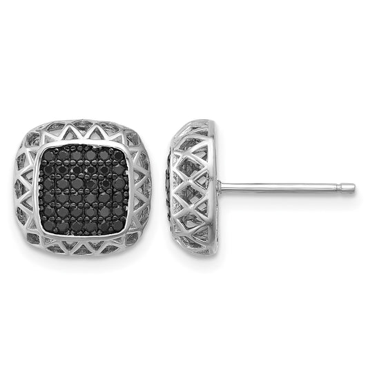 Sterling Silver Rhodium-plated Polished Black Spinel Square Post Earrings