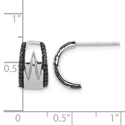 Sterling Silver RH-plated Polished Black Spinel Post C-Hoop Earrings