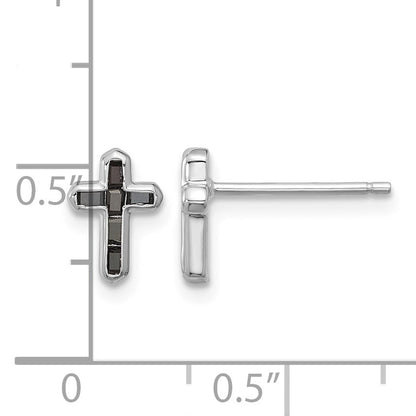 Sterling Silver Rhodium-plated Polished Black Spinel Cross Post Earrings