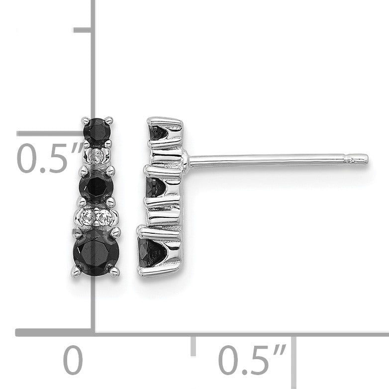 Sterling Silver RH-plated Black Spinel/Created White Sapphire Post Earrings