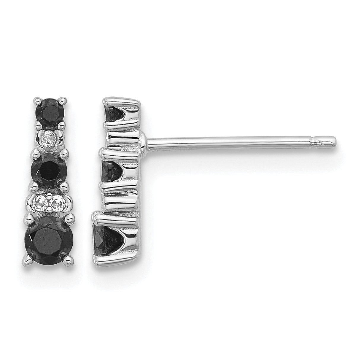 Sterling Silver RH-plated Black Spinel/Created White Sapphire Post Earrings