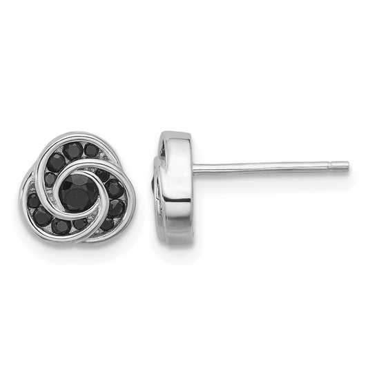 Sterling Silver Rhod-plated Polished Black Spinel Love Knot Post Earrings