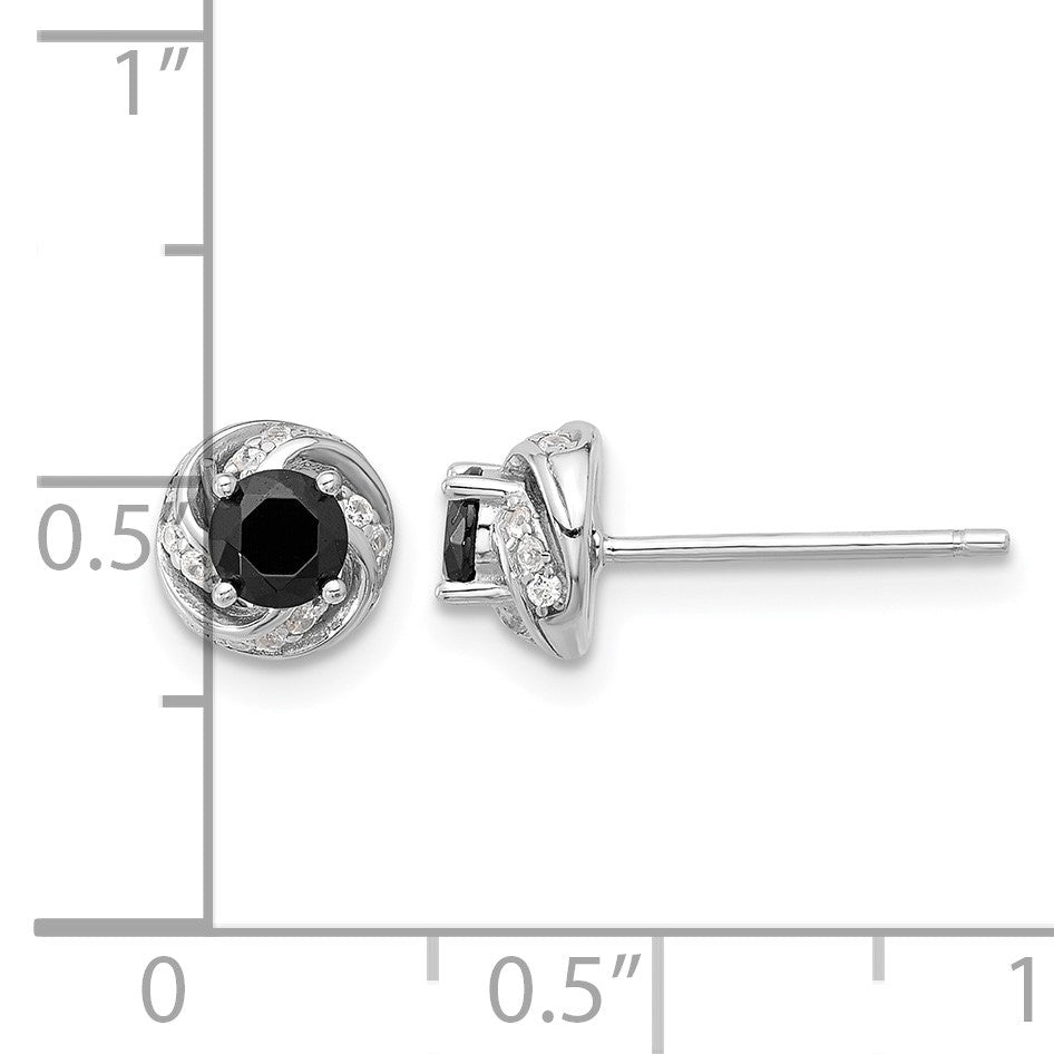 Sterling Silver Rhodium-plated Black Spinel & White Zircon Post Earrings