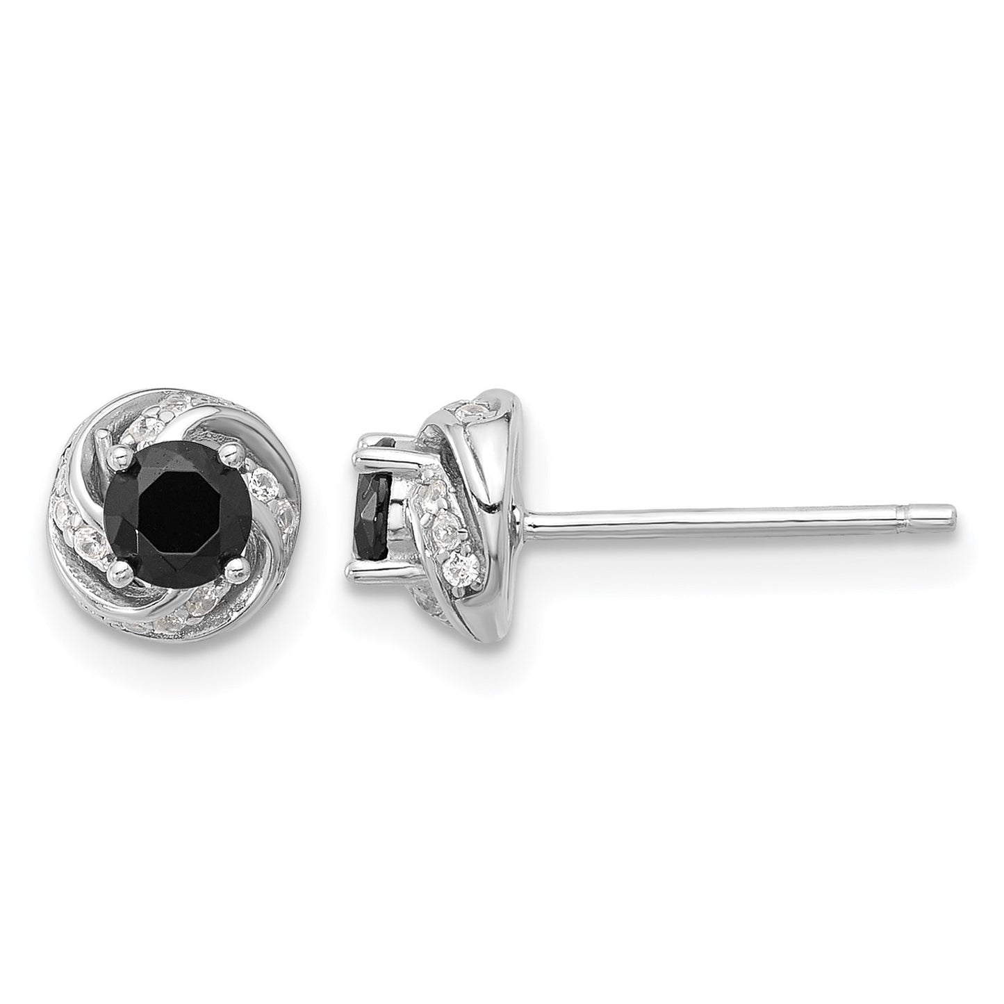 Sterling Silver Rhodium-plated Black Spinel & White Zircon Post Earrings
