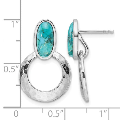 Sterling Silver Rhodium-plated Polished & Hammered Reconstituted Turquoise Post Dangle Earrings